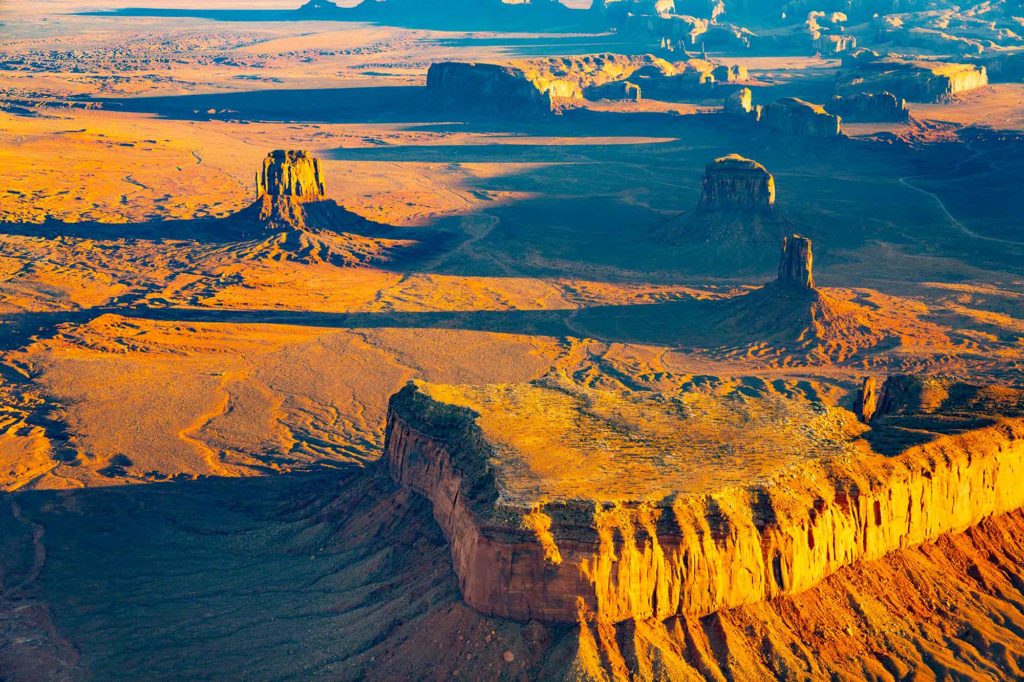 Monument valley in the air during airplane tour