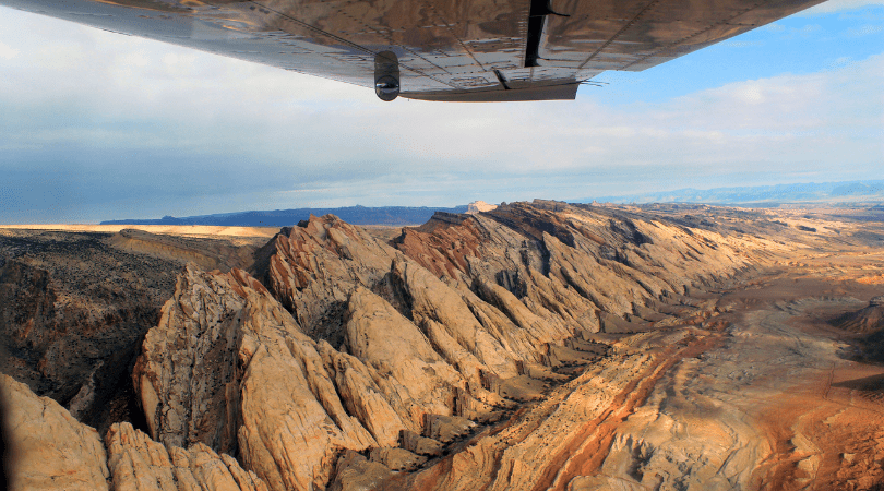 Canyonlands National Park scenic tour with airplane wing in photo view