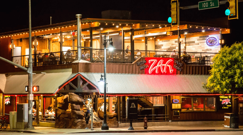 lit up zax restaurant in moab at night