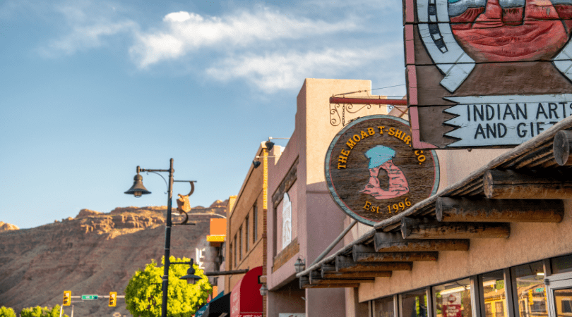 storefronts and signs in downtown moab