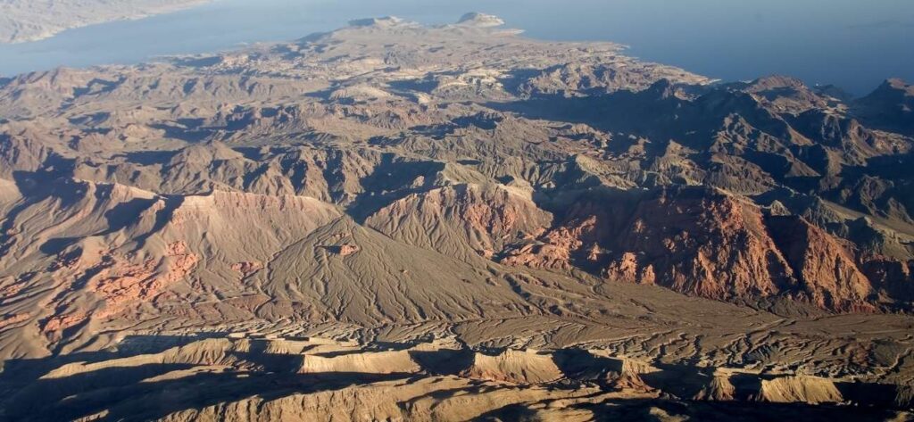 aerial view of red rock mountains
