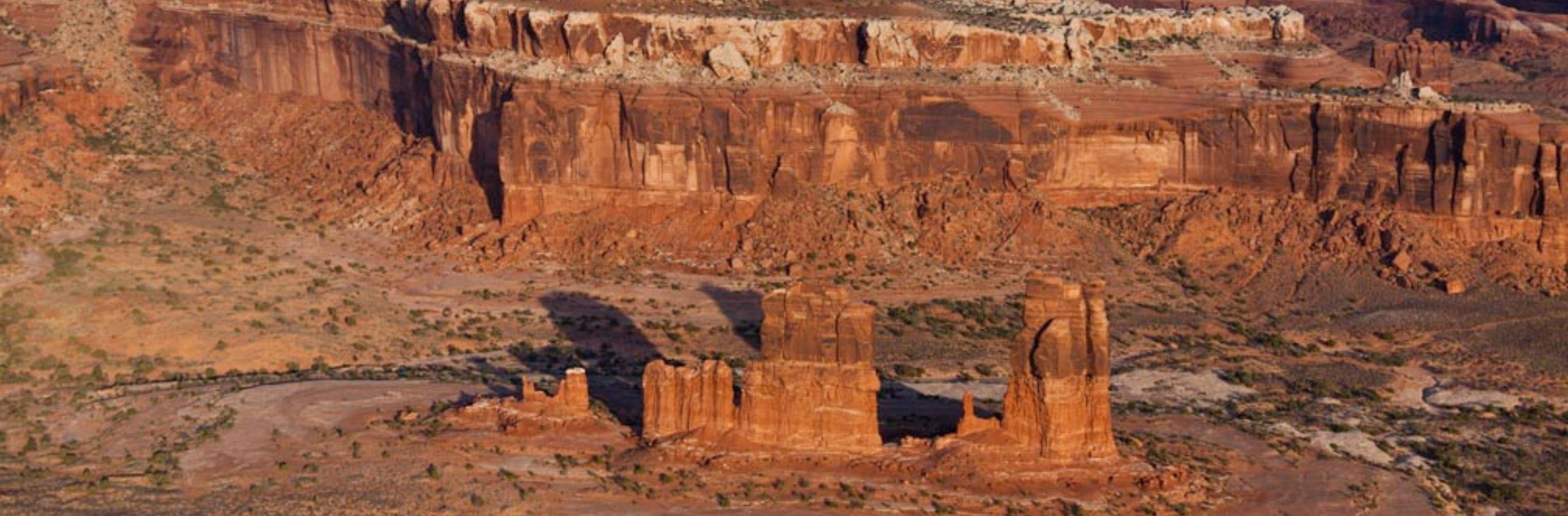 aerial view of tall rock formations