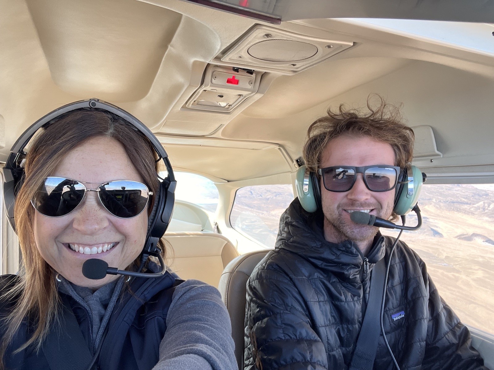 barb and student flying in plane