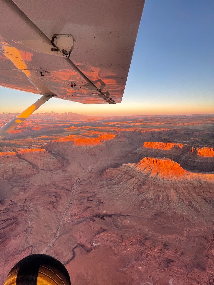 sunset flight over moab desert