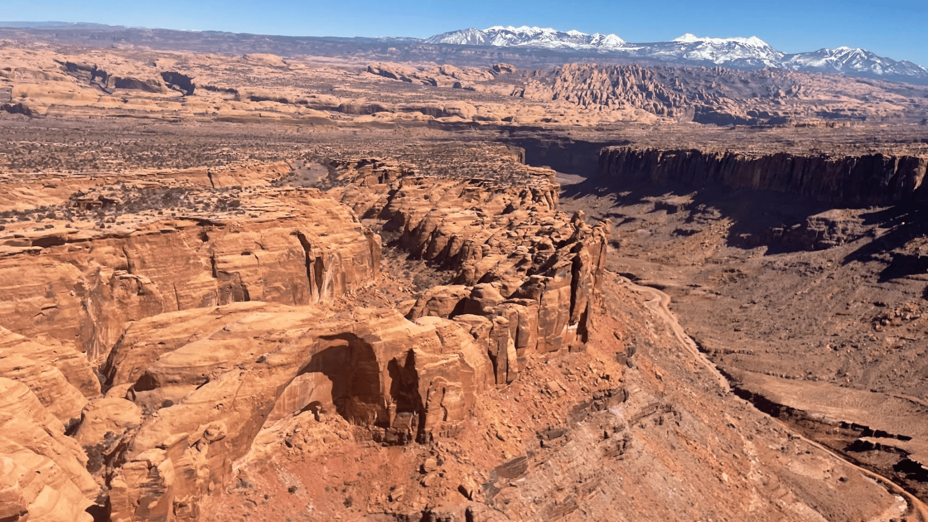 aerial view from a helicopter tour of canyonlands