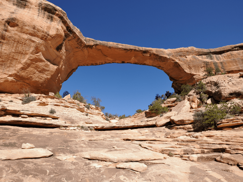 locking up at a large rock arch