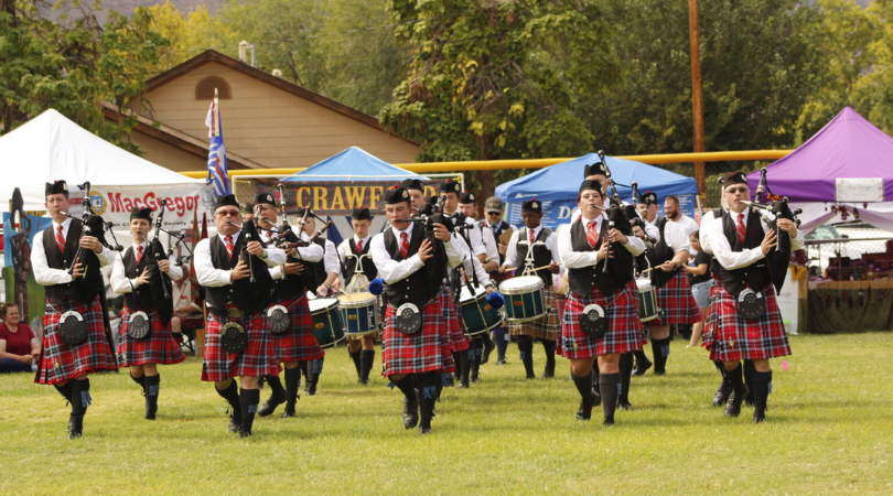 a celtic pipe band performing at the Moab Celtic Festival (Scots on the Rocks) in the fall
