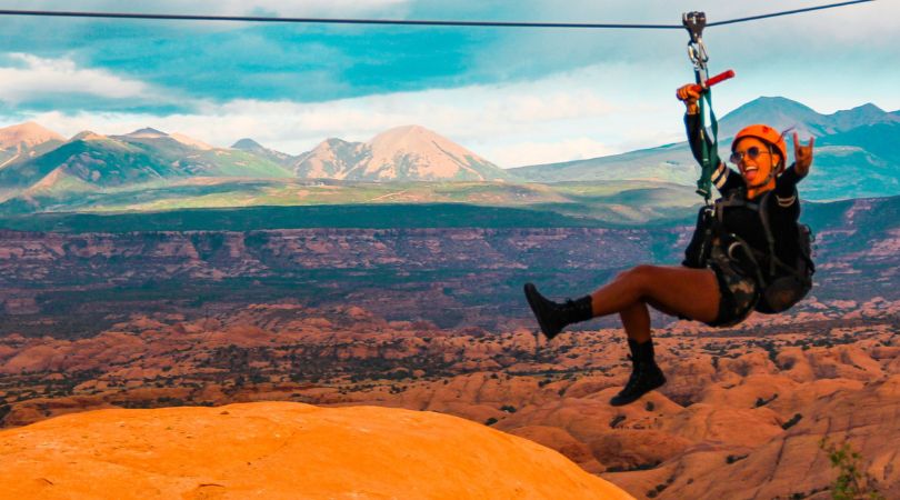 flying through the air on a moab zipline tour