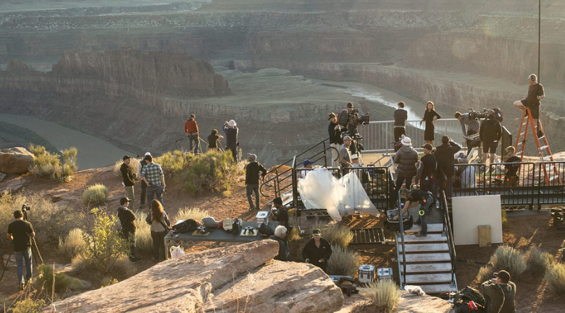 view of the Westworld filming crew filming near moab