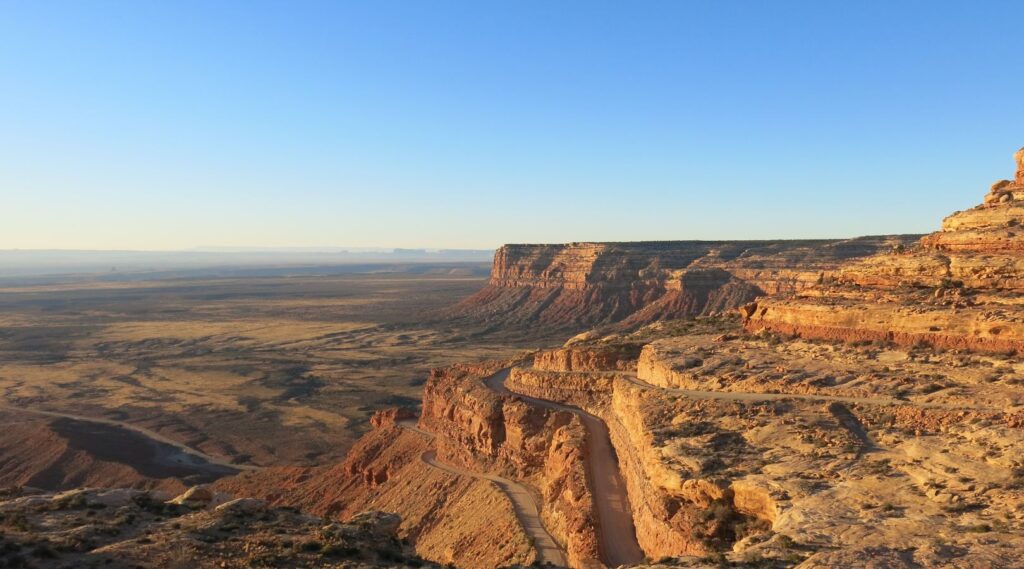 canyonlands national park geographic features with a blue sky background