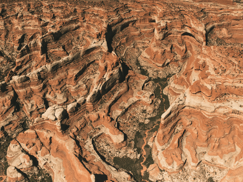 aerial view of an area in canyonlands national park called the maze